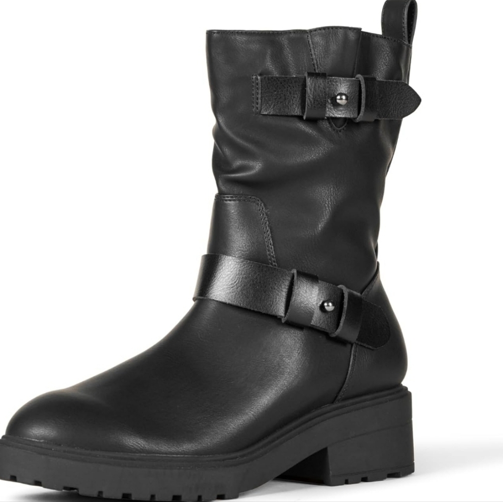 Women's Black Mid Calf Biker/ Moto Boot Amazon Essentials 13US 44EUR NWT